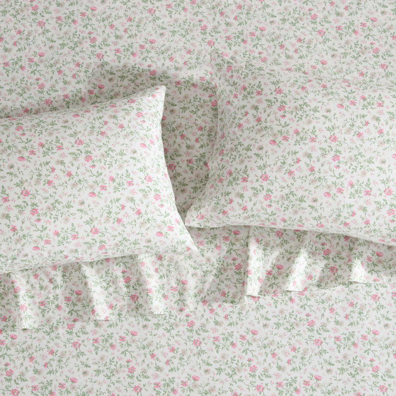 Percale Novelty 200 Thread Count Printed Cotton Sheet Set, Twin Sheet Set with 1 Standard Pillowcase,  Pink Bonnie
