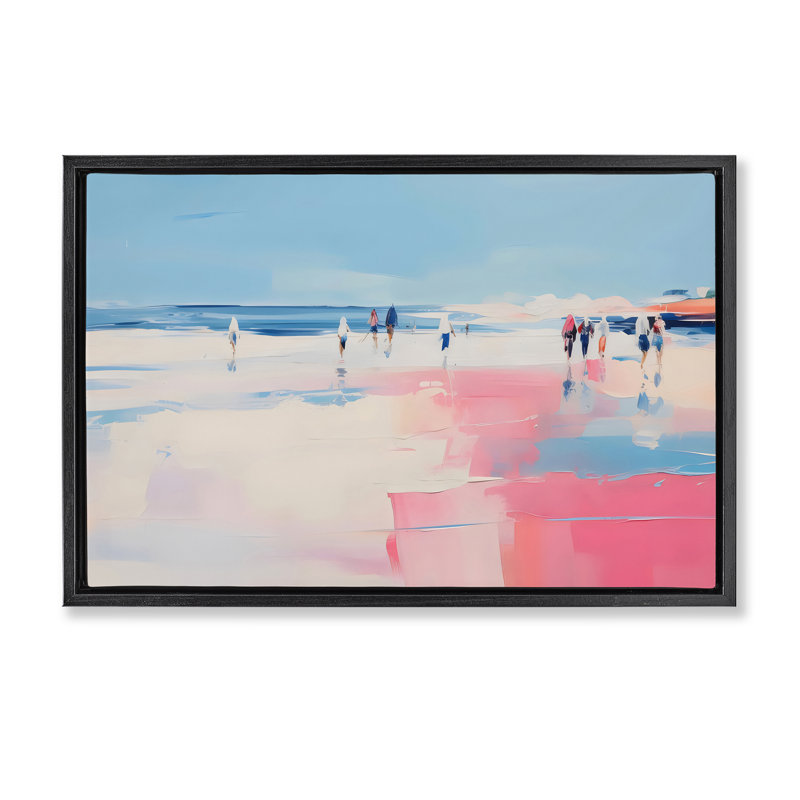 "Pastel Summer Beach", art mural encadré flottant par Abstraction, H 21 po x l 31 po, Cadre flottant noir de jais