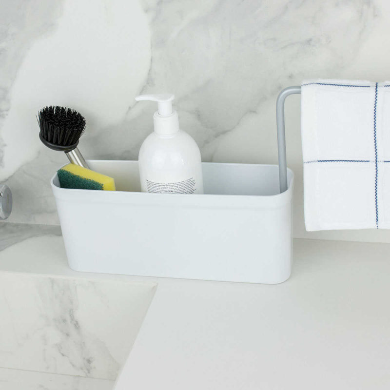 Distributeur de savon à vaisselle et porte-éponge avec porte-serviettes Kyiv, Blanc