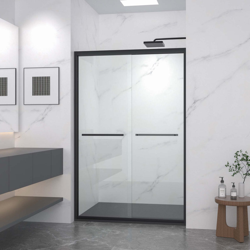 Aluminum Frame Double Sliding Shower Door,Bypass Bathroom Sliding Door With Premium 5/16" (8Mm) Clear Tempered Glass, Hardware Sliding Glass Shower Enclosure