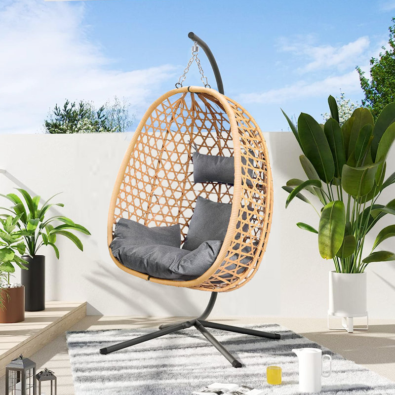 Fauteuil à œufs pivotant avec support - Rotin jaune