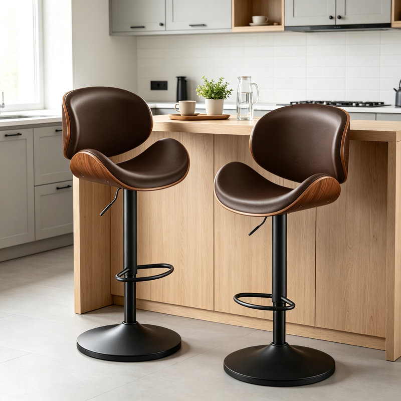 Tabourets de bar rotatifs modernes réglables, Brun