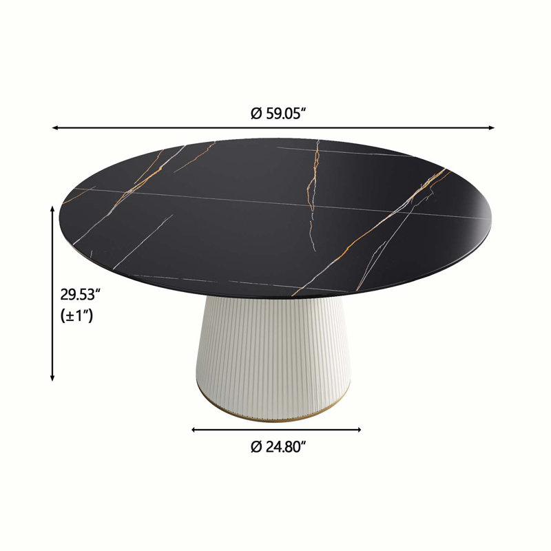 Iconie Round Stone Top Dining Table, 59.05" W x 59.05" L, Black