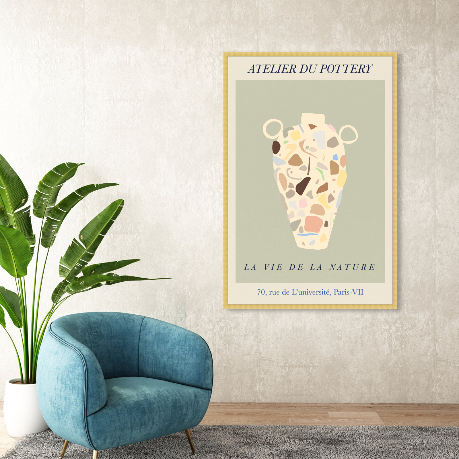 French Terrazzo Vase by Oliver Gal, Gold, 56" H x 38" W