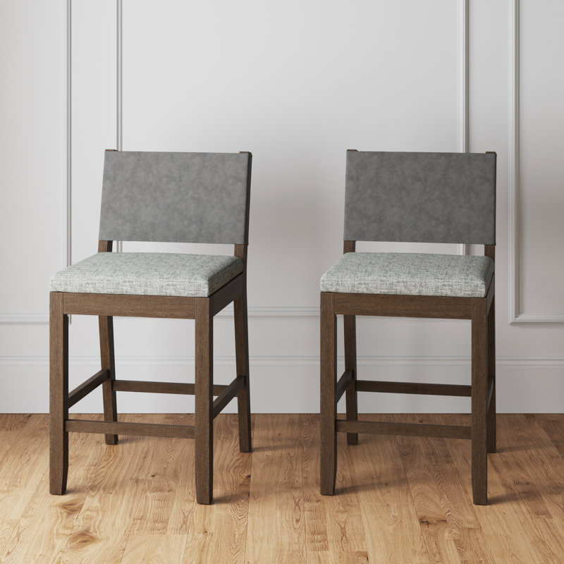 Tabouret de comptoir à dossier en bois rembourré en bois, paquet de 2, Bouleau / ivoire, 2
