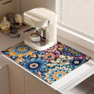 Tapis égouttoir à vaisselle Mandala Boho absorbant pour coin café/thé, 61 x 41 cm, accessoire de bar à café pour une décoration intérieure charmante, 41 x 61 cm