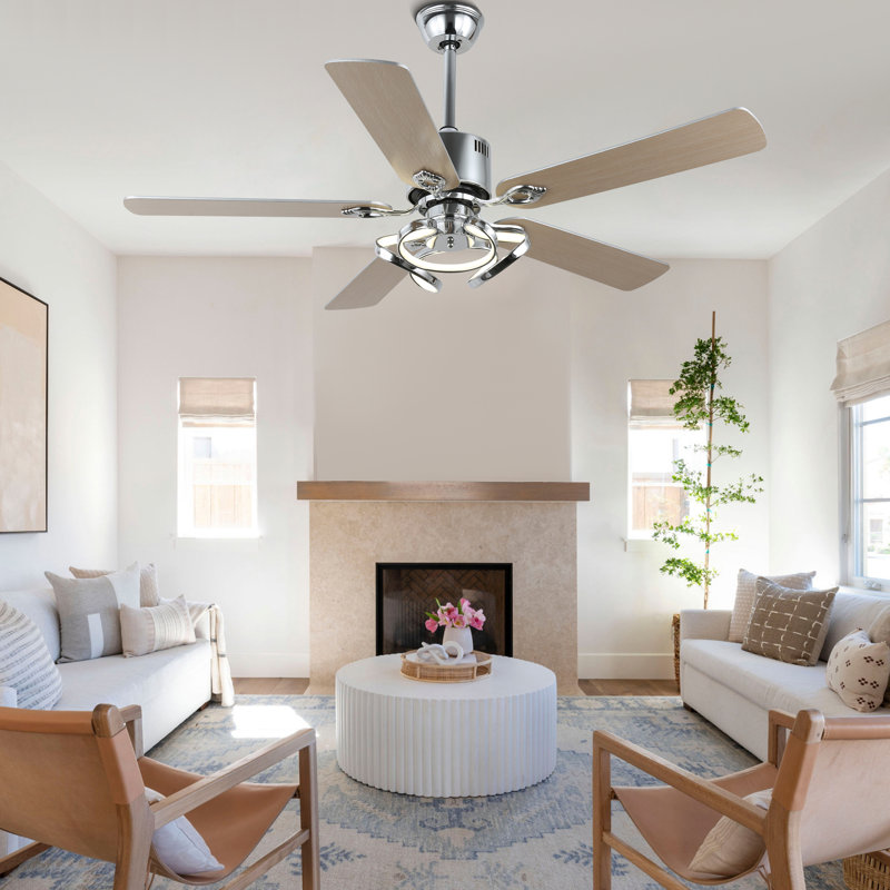 Briteny 52" Reversible Chrome Modern Ceiling Fan with LED Light and Remote, 6 Speed DC Motor, Chrome