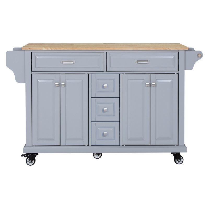 Kitchen Island With Rubber Wood Countertop, Gray