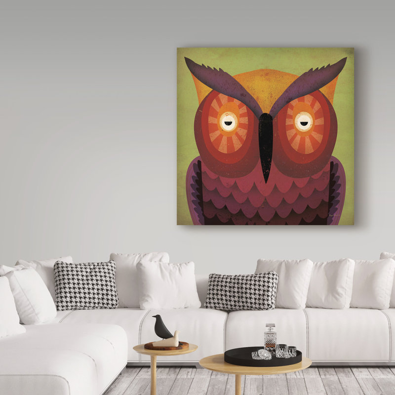 « hibou wow ii », art sur toile, H 14 po x l 14 po x P 2 po