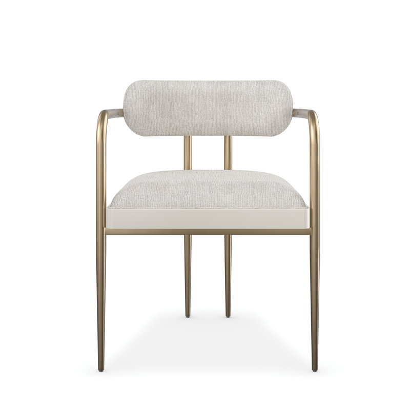 Gray Linen Upholstered Arm Chair with Gold Metal Legs