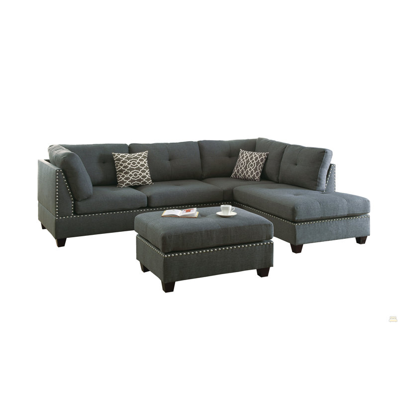 Canapé modulaire 3 pièces gris, Tissu gris foncé