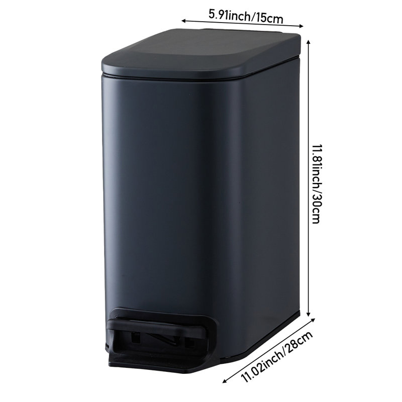 Stainless Steel 6 Litre Step On Waste Basket, Grey