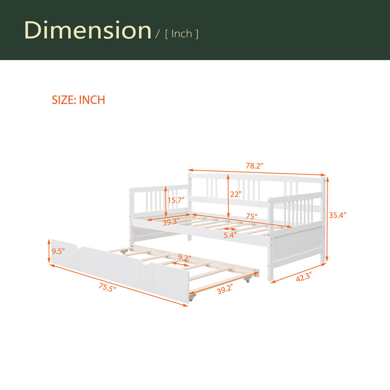 Twin Size Daybed Wood Bed With Twin Size Trundle, White