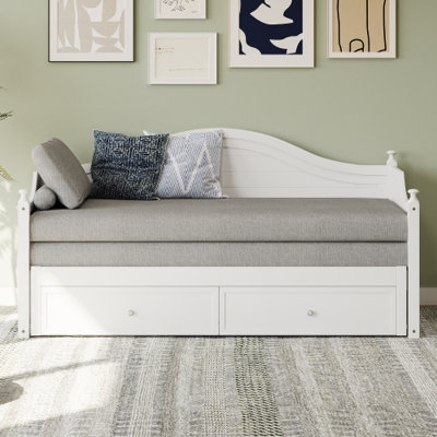 Twin Size Wood Daybed Extended Bed with Storage Drawers Wooden Sofa Bed for Living Room Guest Room, White