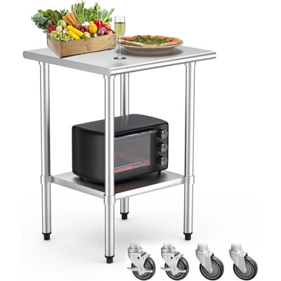 Table en acier inoxydable 30 po x 30 po avec roulettes et pieds de rechange