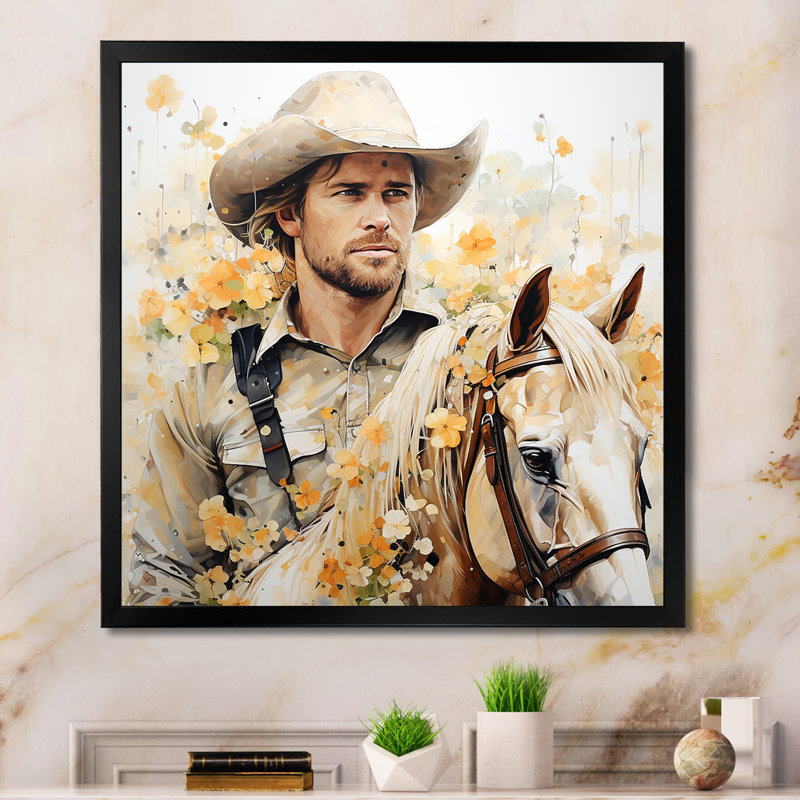Gold Rush Cowboys Portrait - art mural, Cadre simple noir, H 16 po x l 16 po x P 1 po