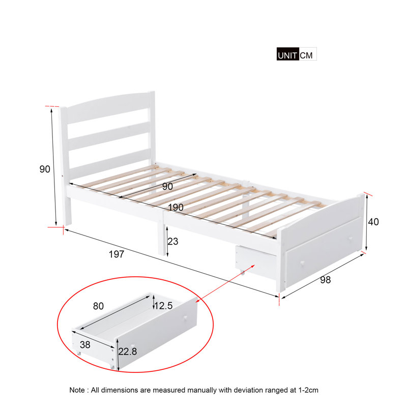 Mclawhorn Solid Wood Storage Bed, White, Single (3')