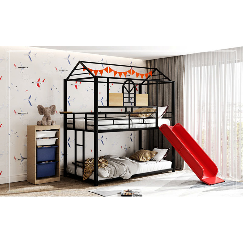 Lit plateforme en métal Framlingham, Noir / rouge