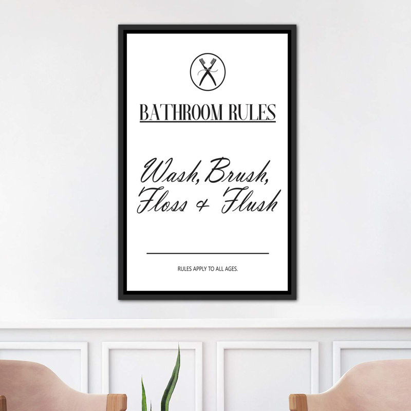 « salle de bain rules » par pixy paper, reproduction d’art textuel, H 40 po x l 26 po x P 1,5 po