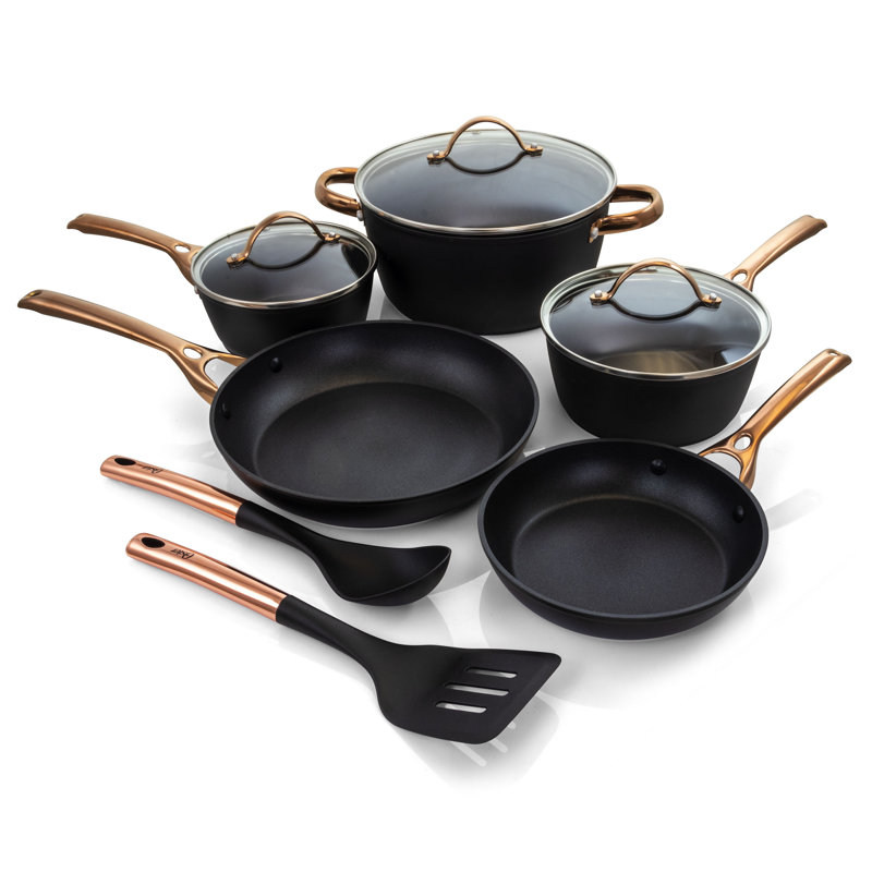 Elegant Black and Bronze 10-Piece Aluminum Nonstick Cookware Set
