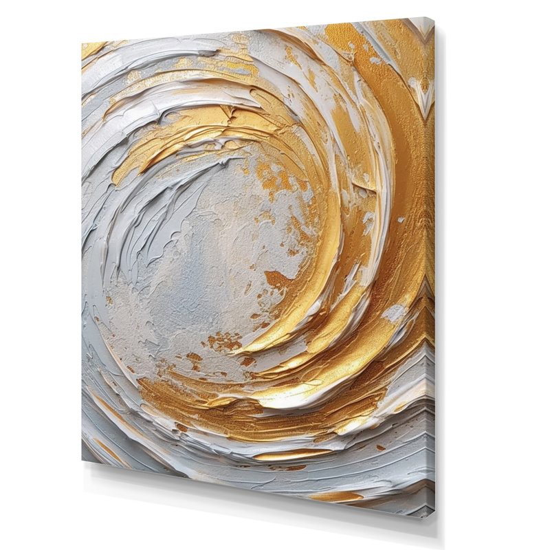Or et crème tourbillons enchantés II sur toile, H 44 po x l 34 po x P 1,5 po, Toile tendue