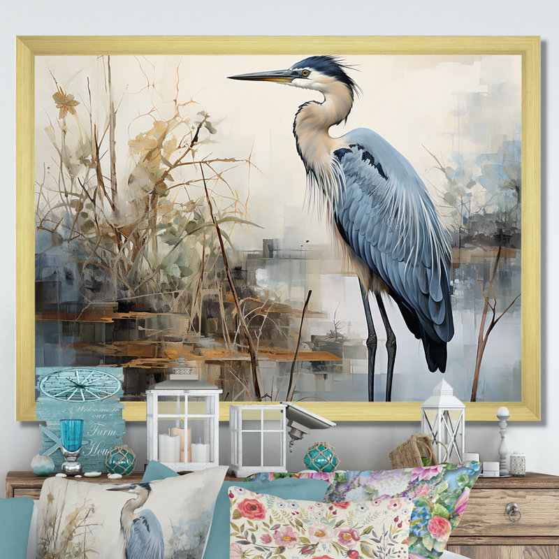 Blue Great Heron In Miminal Harmony II - Heron Canvas Prints, Wrapped Canvas, 24" H x 32" W, No Frame