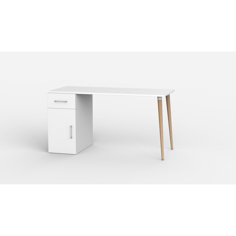 Gira Solid Wood Base Writing Desk, White/Oak, 74cm H x 120cm W x 60cm D