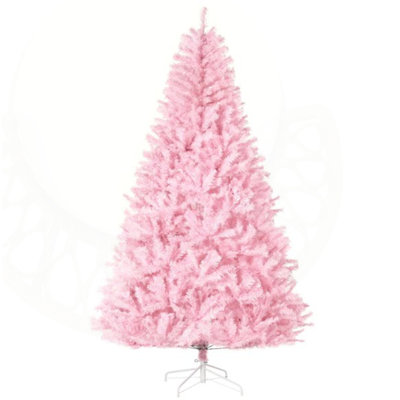 7Ft Artificial Pink Christmas Tree With Auto-Open Hinges, Steel Base, And Full Wide Shape For Indoor Holiday Decor.