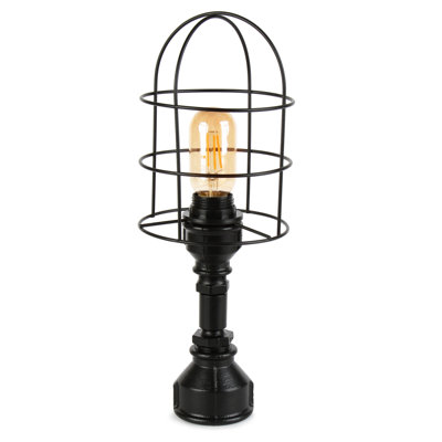 Lampe de table industrielle noire, hauteur réglable, 5,9 po x 21,7 po | Fabrication en tuyaux 100% fer, câble de 6,6 pi | Douille E27, 40 W maximum | Conception moderne de couleur unie pour le bureau à domicile et les espaces contemporains