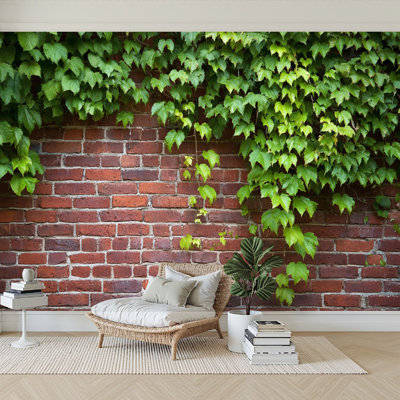 Peel and Stick Wallpaper 96" W x 69" H Modern Self Adhesive Wall Mural for Bedroom Brick wall covered ivy