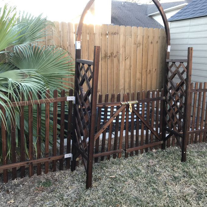 7.1' X 11' Tan Wood Garden Arbor With Gate And Fences