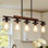 5-Light Wood 34" Kitchen Island Pendant with Clear Glass Shades