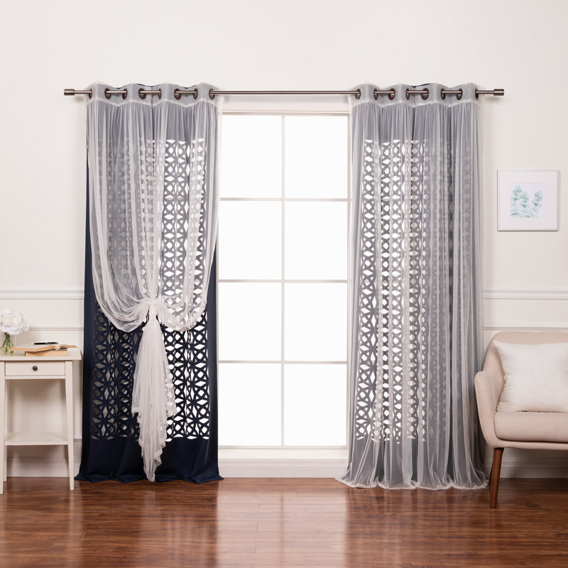 Polyester Trellis Laser Cut Out Curtains, Navy