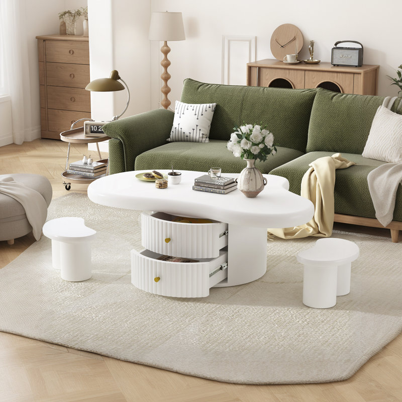 Table basse 3 pièces Cloud - avec 2 tiroirs et 2 petits tabourets