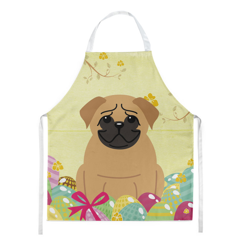Easter No Pattern Bib Apron, Yellow/Tan/Black, Pug