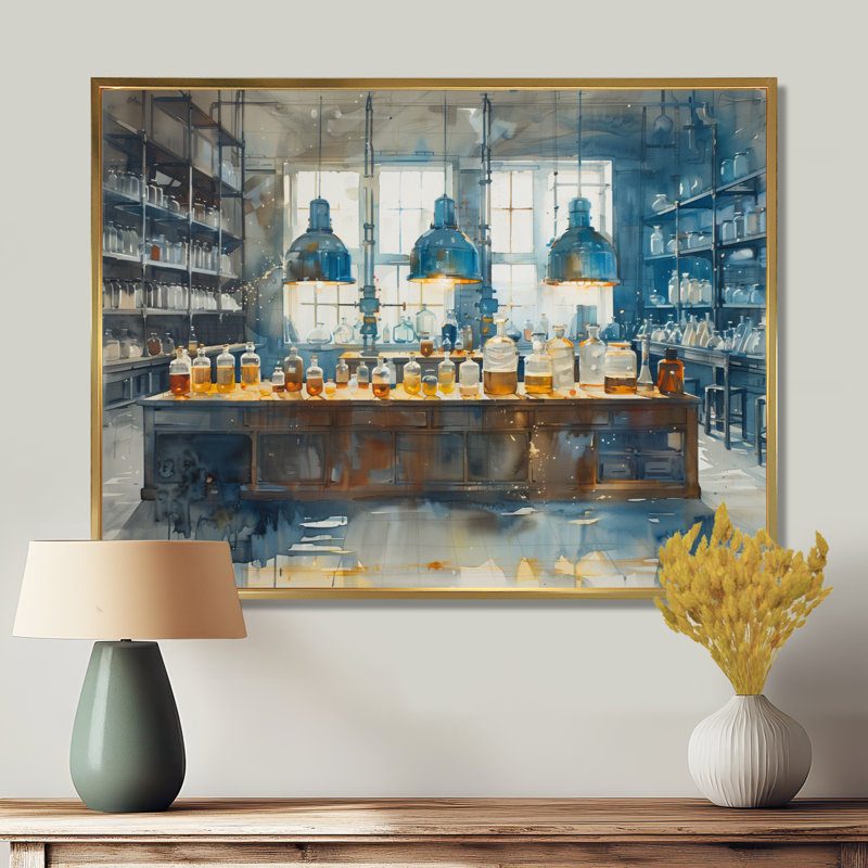 Salon d'art mural bleu et jaune, Cadre flottant doré, 12" H x 20" W