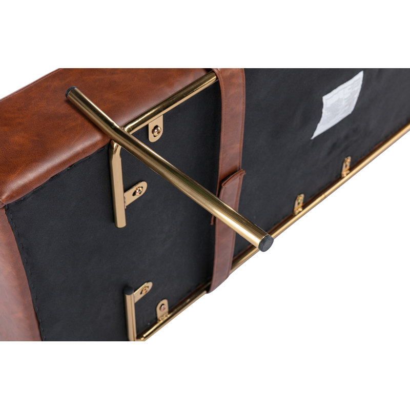 Brown Faux Leather Upholstered Bench with Gold Legs and Pillow