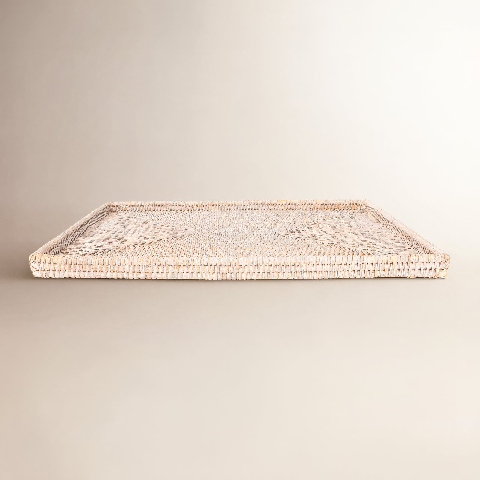 Artifacts Rattan Rectangular Flat Tray, White Wash