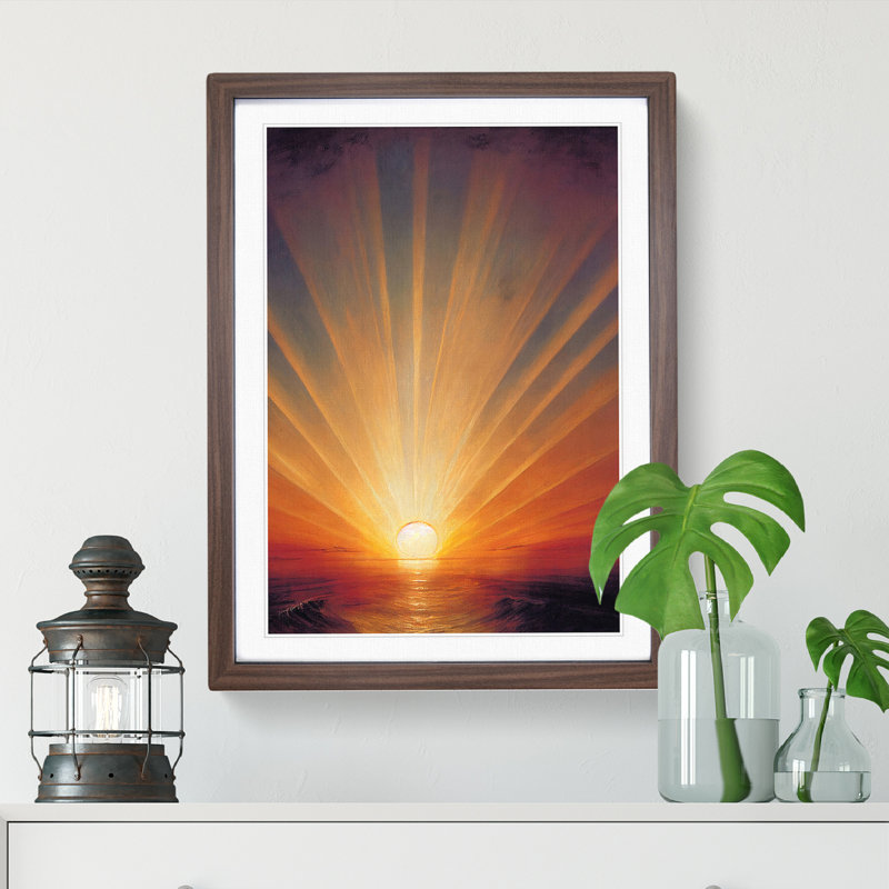 Tranquil Sunset - Single Picture Frame Painting, 64cm H x 46cm W x 2cm D, Walnut Framed
