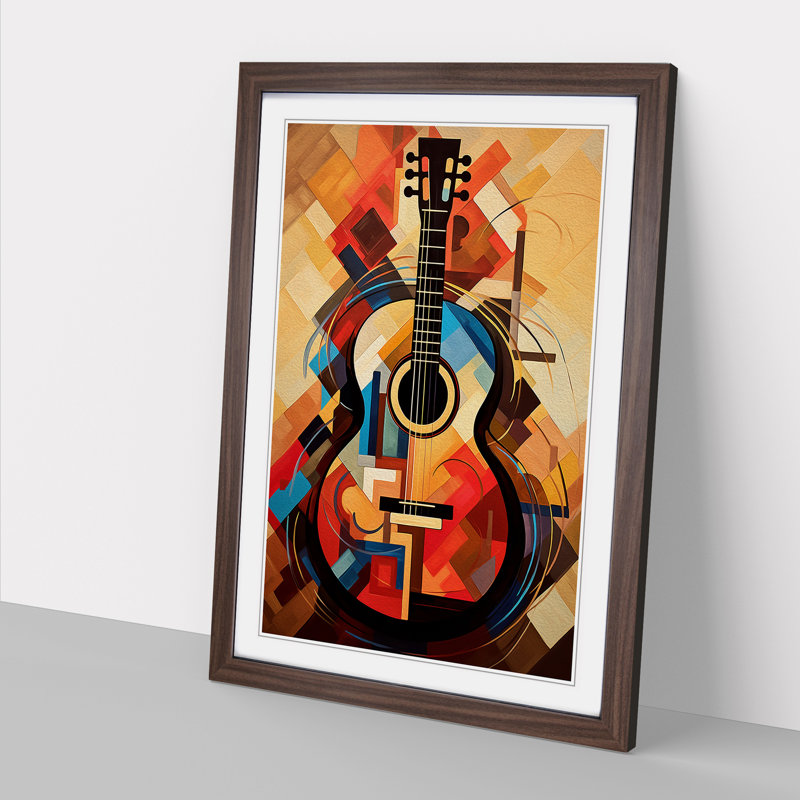 XYZ-FRM-V1223-1745 Acoustic Guitar Abstract 1 Piece Single Picture Frame Wall Art, 64cm H x 46cm W x 2cm D, Walnut