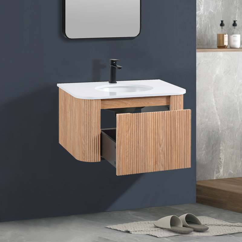 Meuble-lavabo mural de salle de bain avec lavabo, meuble-lavabo flottant avec tiroirs à fermeture en douceur, 30"
