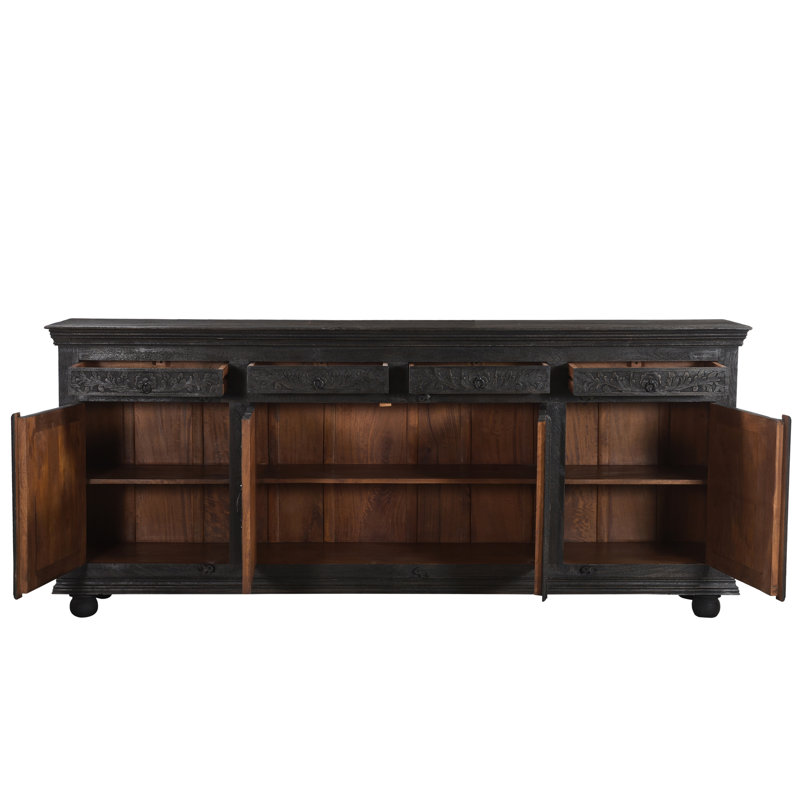 Harleen Carved Solid Wood Sideboard, Black, 102" W