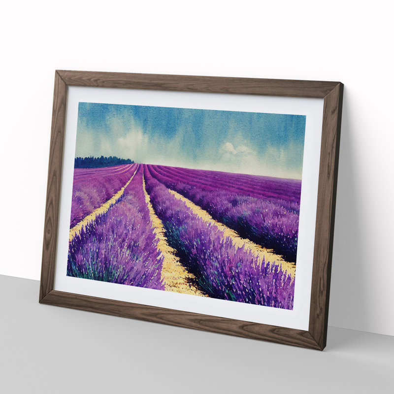 Lavender Field Vol.1 - Single Picture Frame Painting, 34cm H x 46cm W x 2cm D, Walnut