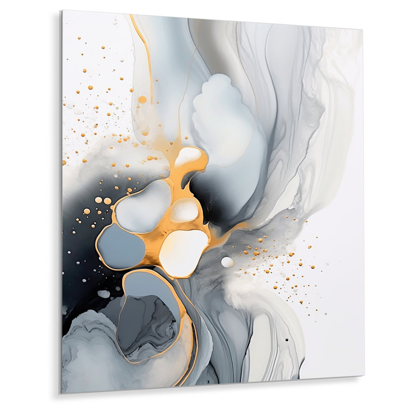 Décoration murale grise et dorée - Formes abstraites en métal, H 32 po x l 24 po x P 1 po