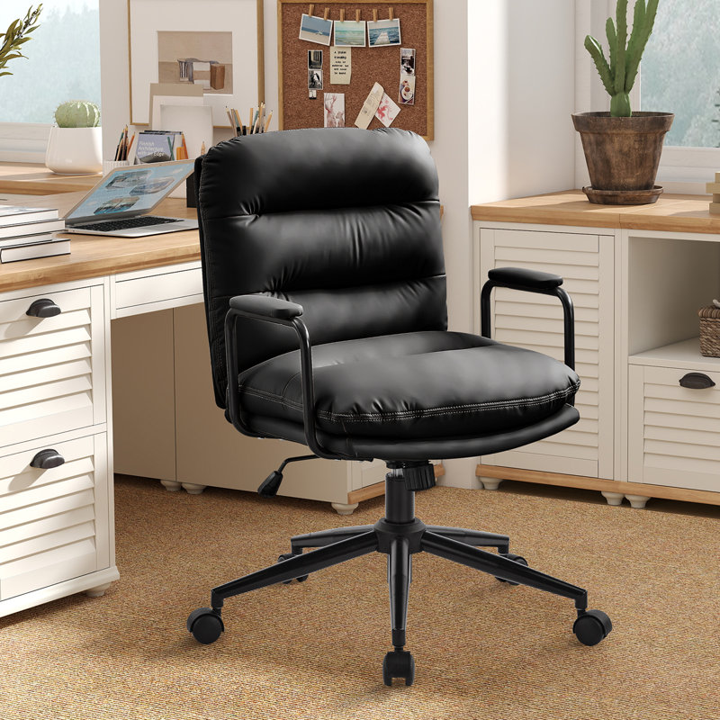2-Layers Cushioned Faux Cat Paw Leather Armrest Swivel Office Chair, Black