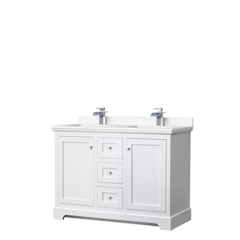 Ensemble de meuble-lavabo double 48 po Avery, Blanc, Marbre de culture blanc, Chrome poli