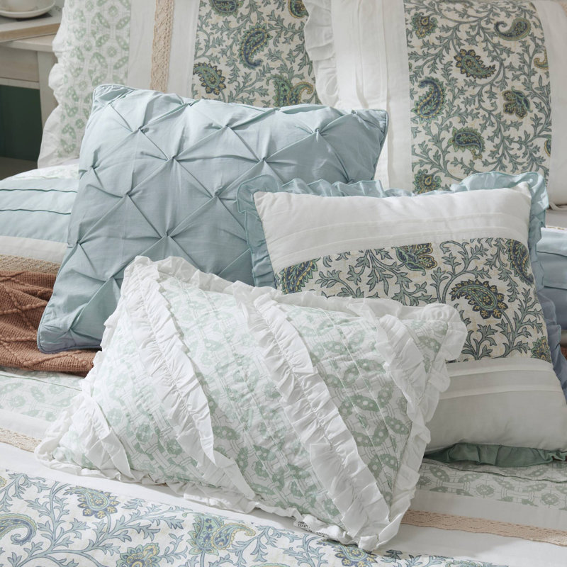 Dawn Aqua Cotton Percale 9-Piece King Comforter Set, King Comforter + 8 Additional Pieces, Aqua