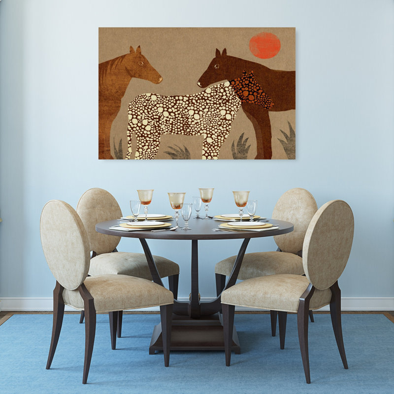 Spotted Foal And Horses Abstract Peaceful Serene Horse Animal Nature Wall Art Print 1 Piece Wrapped Canvas Wall Art