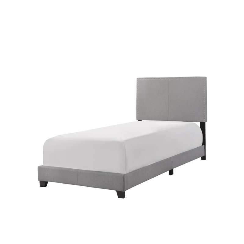 Lit tapissier standard à profil bas Hazelynn, Polyester gris, Simple