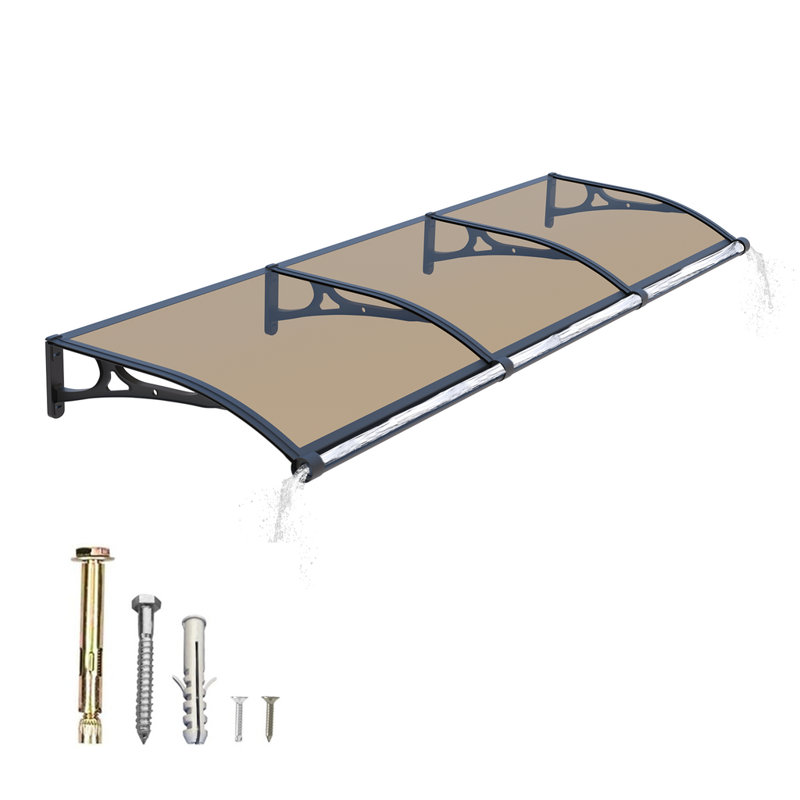 Aluminum Alloy Window Awning Solid Polycarbonate Sheet Canopy for Door Entrance Panel with Large Drainage Grooves Bracket